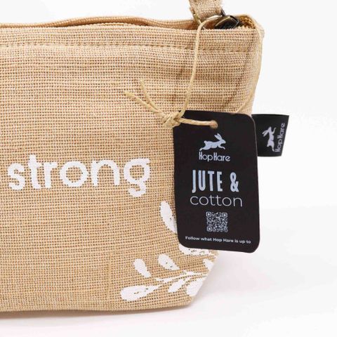 Hop Hare 'I Am Strong' Affirmation Jute Pouch