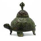 Brass Verdigris Tibetan Turtle Incense Holder Large