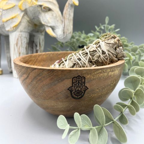 Hamsa Wooden Ritual Bowl — 13×7cm