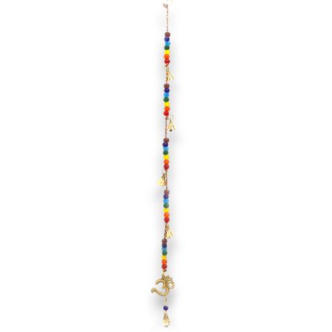 Brass OM with Chakra Beads String Bells Indian Chimes