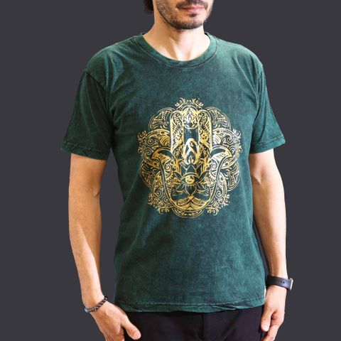Hamsa Stone Washed T-Shirt - Green - Medium