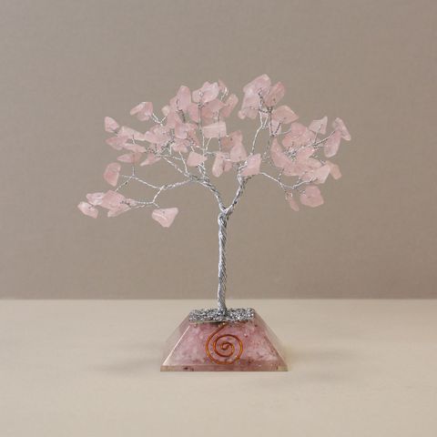 Rose Quartz Gemstone Tree with Orgonite Base - 80 Stone