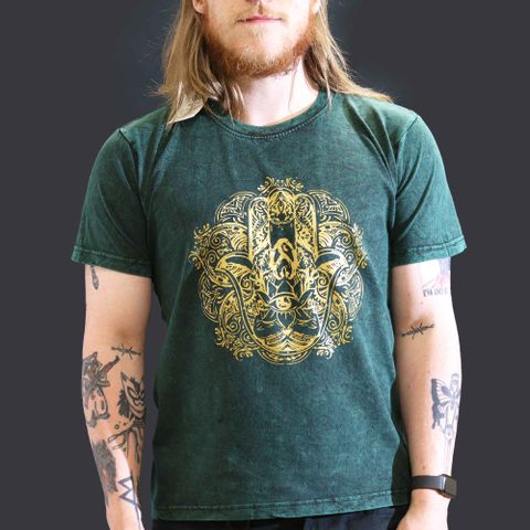Hamsa Stone Washed T-Shirt - Green - Large