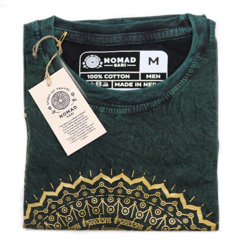 Mandala Stone Washed T-Shirt - Green -Medium