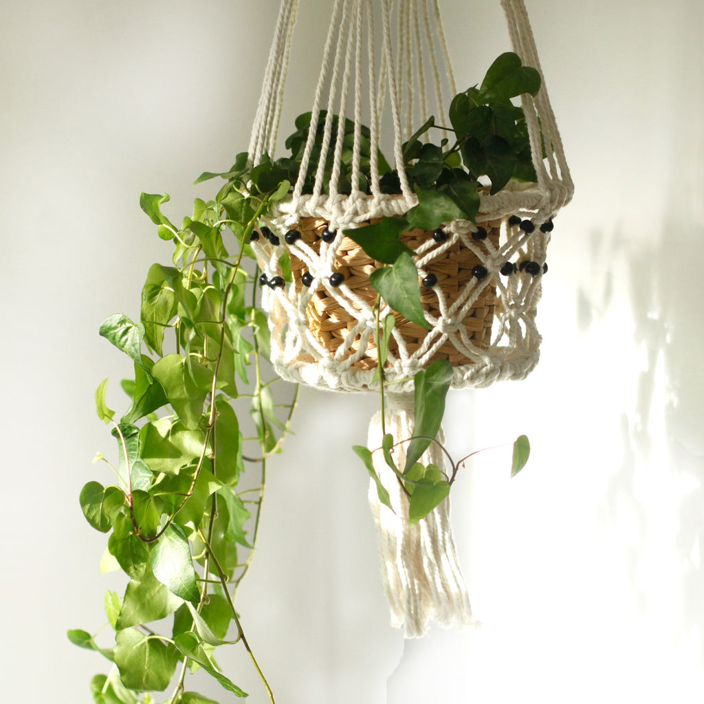 Eleanoras Single Beaded Macrame Pot Holder Large 