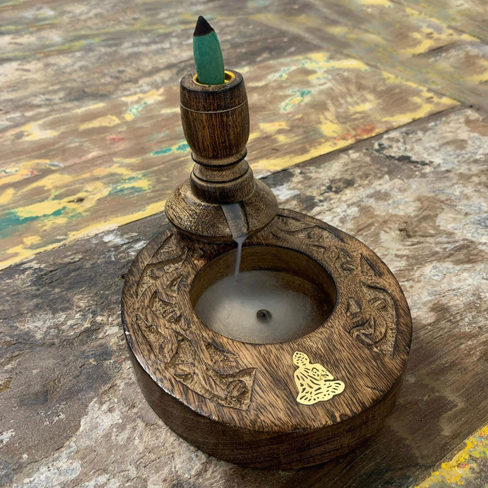 Eleanoras Brass Buddha  Mango Wood Backflow Burner Small 