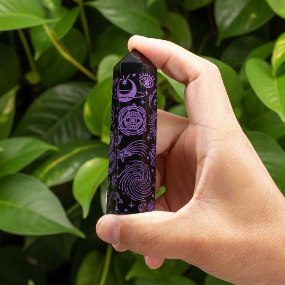 Eleanoras Mystic Story Deep Purple Black Obsidian Point Gemstones