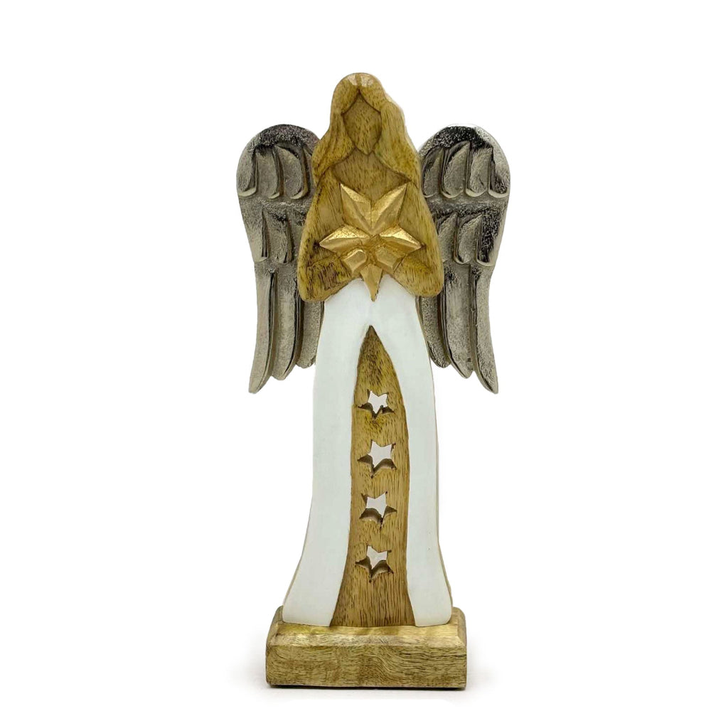 Eleanoras Angel Metal Wings & Enamel Detail  Large Mango Wood Star 