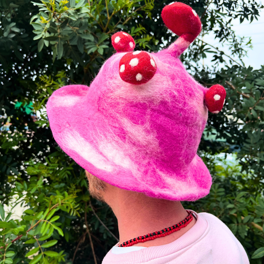 Eleanoras Felted Mushroom Hat Shocking Pink Hats