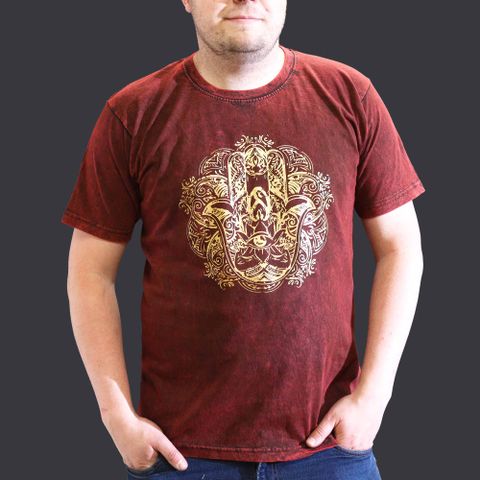 Hamsa Stone Washed T-Shirt - Maroon - XLarge