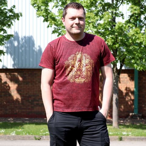 Hamsa Stone Washed T-Shirt - Maroon - Large