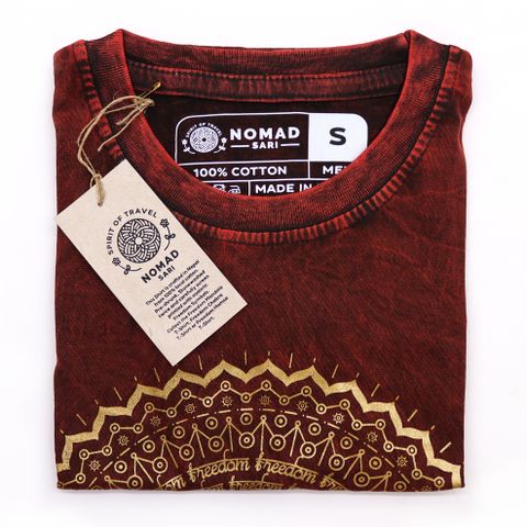 Mandala Stone Washed T-Shirt - Maroon - Small