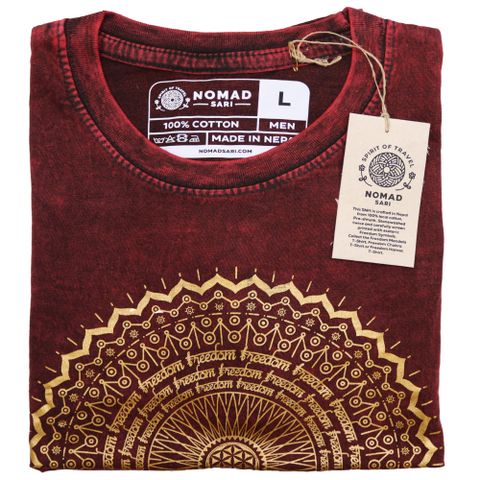 Mandala Stone Washed T-Shirt - Maroon- Large