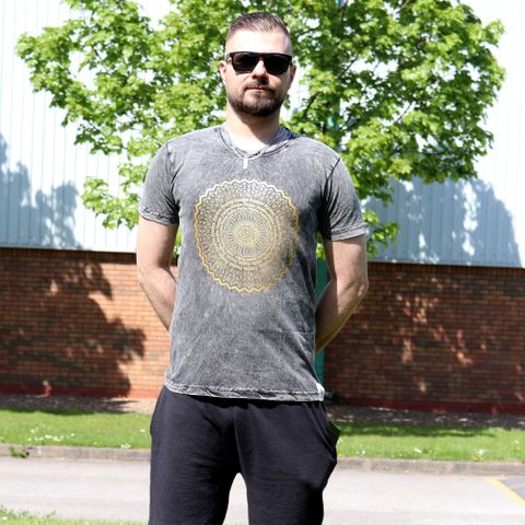 Mandala Stone Washed T-Shirt - Dark Grey - Small
