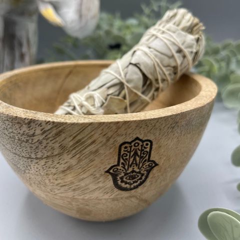 Hamsa Wooden Ritual Bowl — 11×7cm