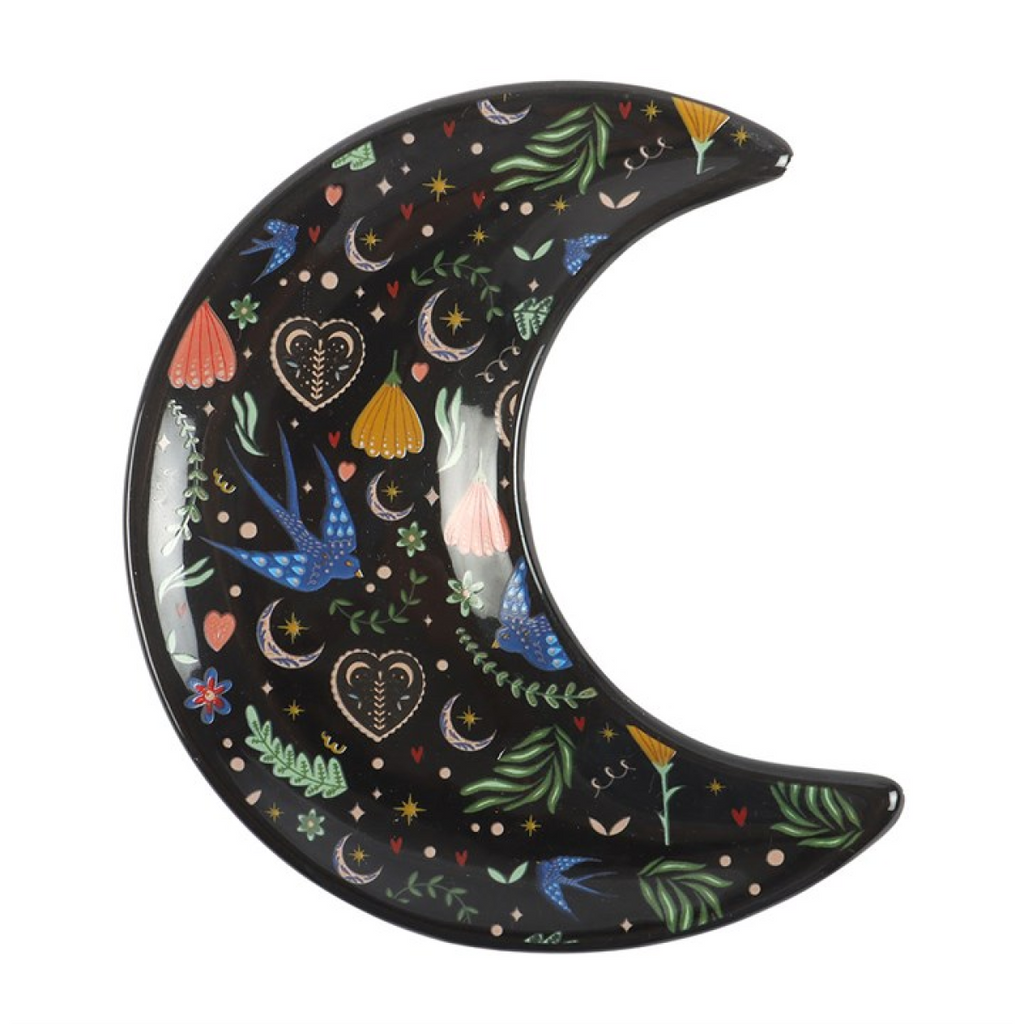 The Midnight Bloom Crescent Moon Altar Dish