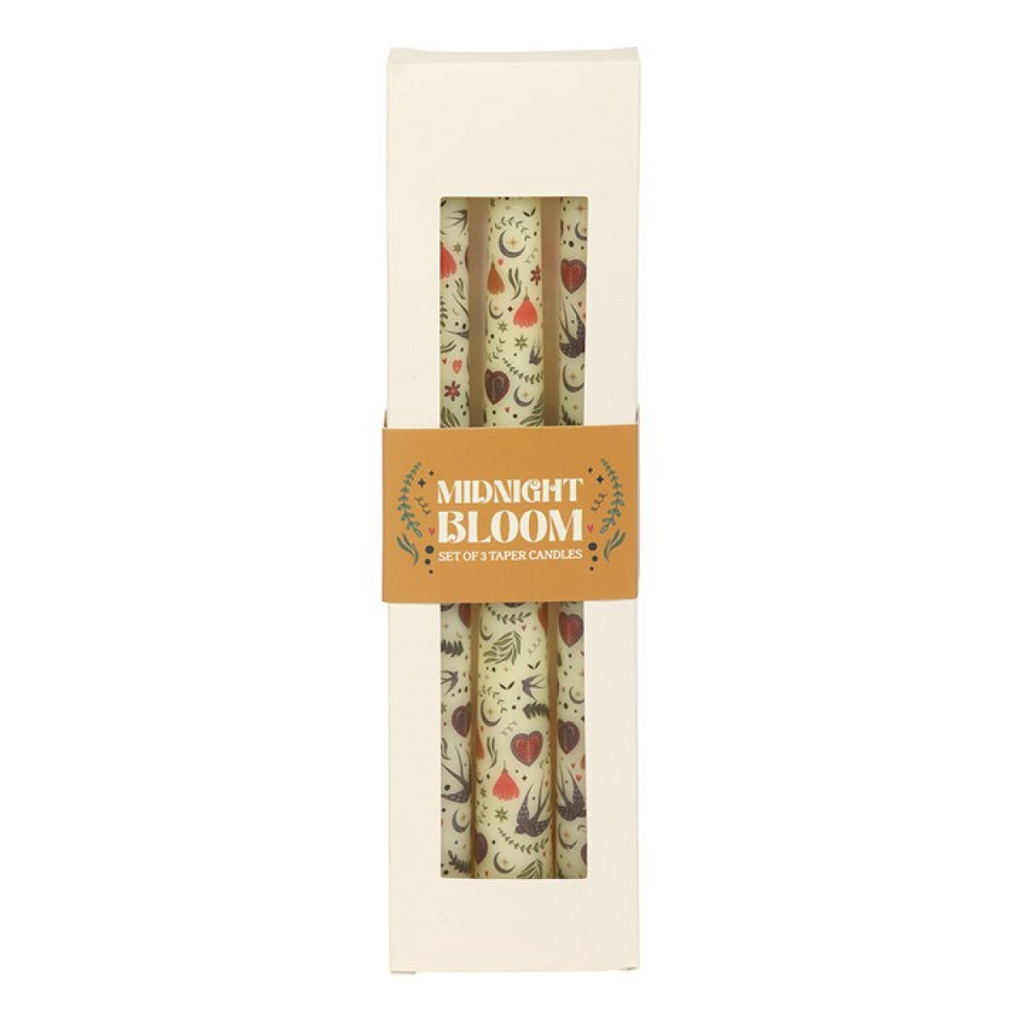 Midnight Bloom Cream  Taper Candles - Set of 3