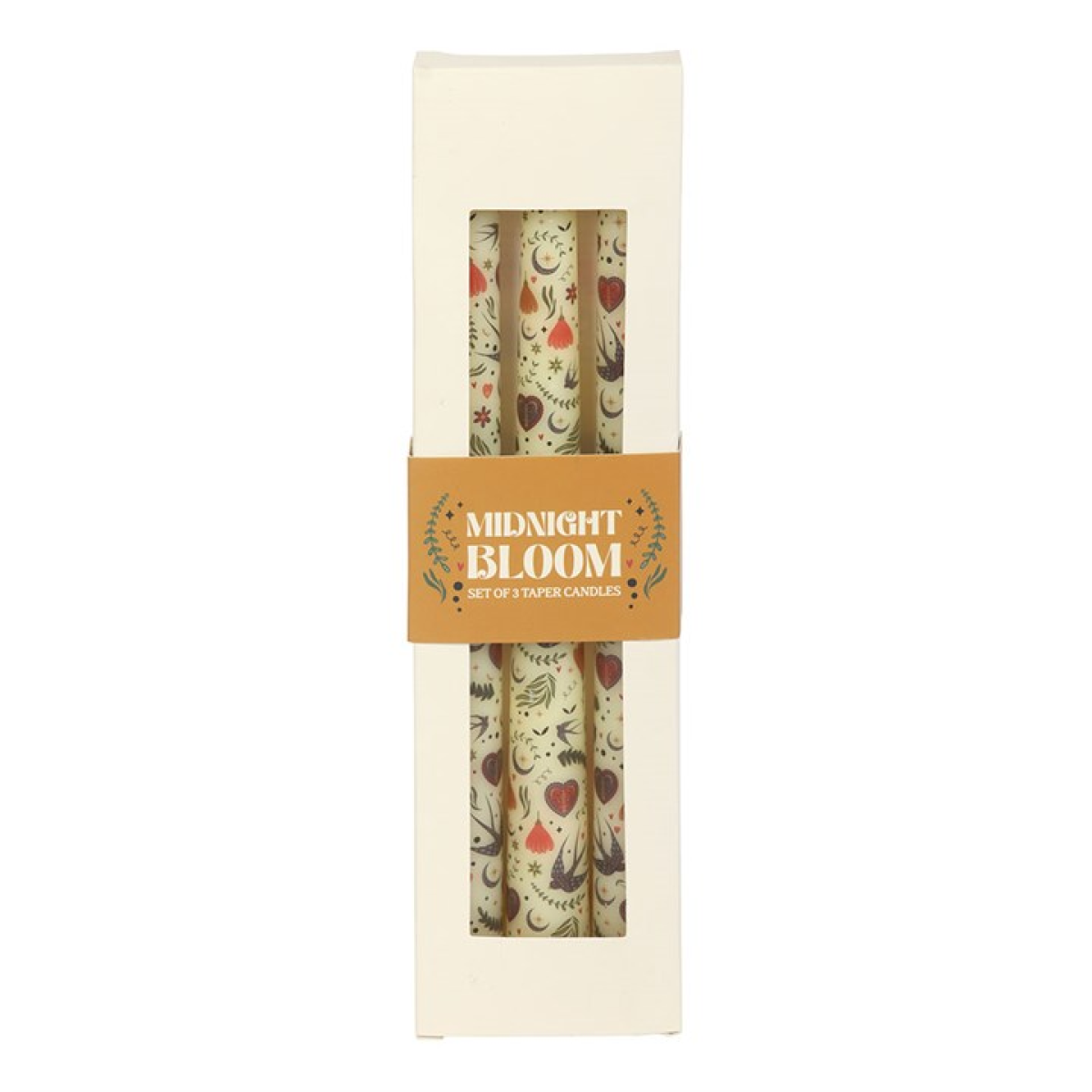 Midnight Bloom Cream  Taper Candles - Set of 3