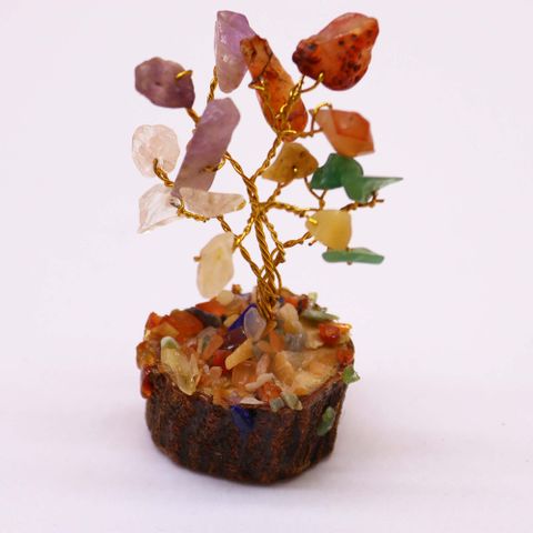 Mini Gemstone Tree On Wood Base - Multi Stone (15 stones)