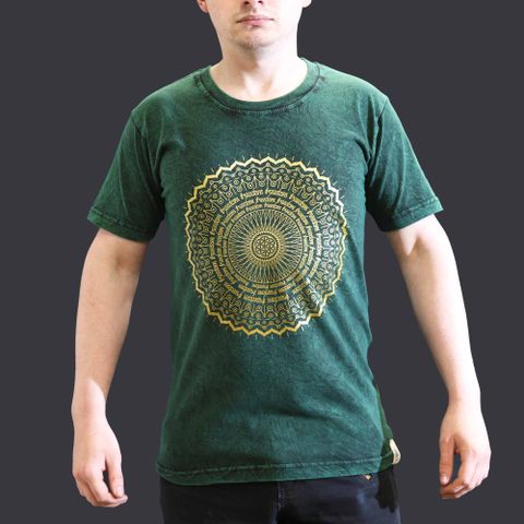 Mandala Stone Washed T-Shirt - Green - Small