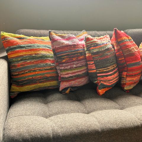 Natural Greens Rag Rug Cushion Cover | Recycled Cotton | Handmade in India