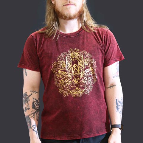 Hamsa Stone Washed T-Shirt - Maroon - Large