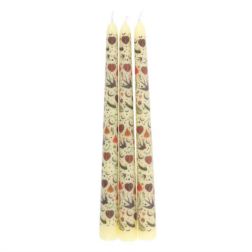 Midnight Bloom Cream  Taper Candles - Set of 3