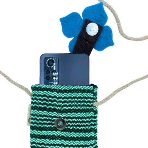 Flower Striped Phone Bag | Handmade Cotton Crossbody | Green