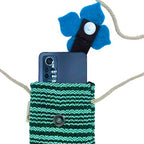 Flower Striped Phone Bag | Handmade Cotton Crossbody | Green