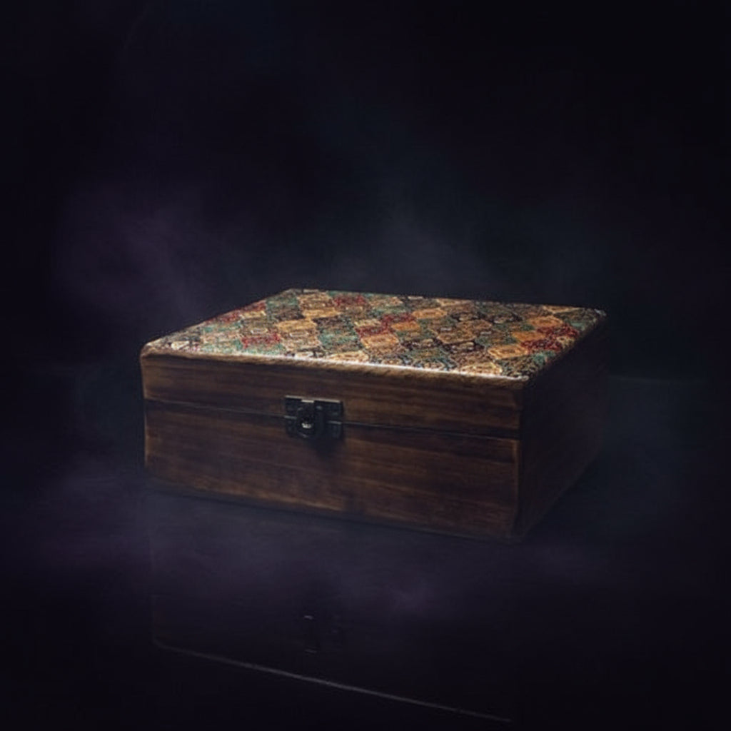 Traditional Pattern Large Ceramic Glazed Wood Box