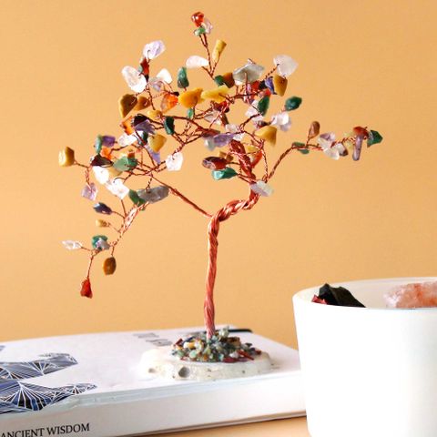 Multi Stones on Natural Agate Base Large Gemstone Tree 100 stones