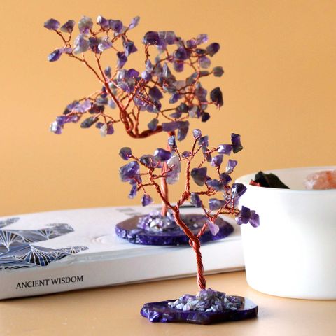 Amethyst on Natural Agate Base Gemstone Tree 35 stone