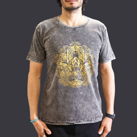 Stone Washed T-Shirt - Hamsa - Dark Grey Medium