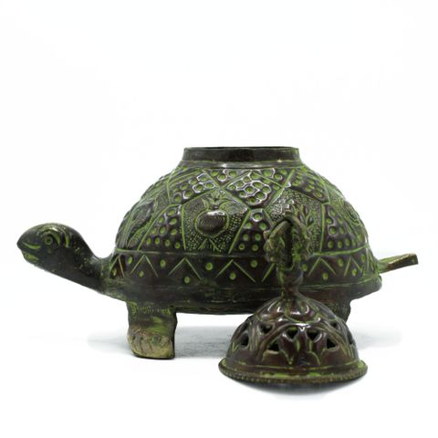 Brass Verdigris Tibetan Turtle Incense Holder Large