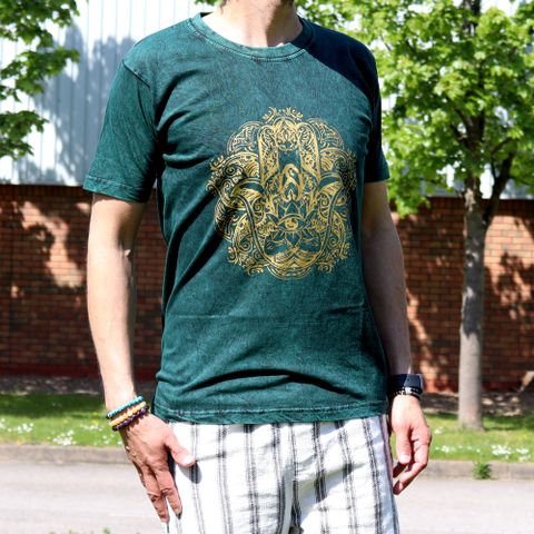 Hamsa Stone Washed T-Shirt - Green - Medium