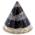Selenite & Black Tourmaline Orgonite Cone with Copper - 90 mm