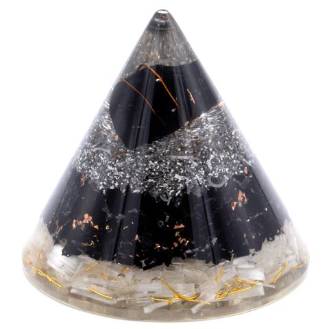 Selenite & Black Tourmaline Orgonite Cone with Copper - 90 mm