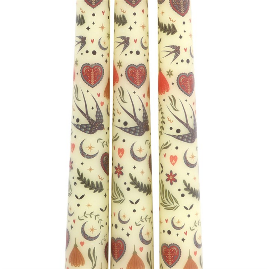 Midnight Bloom Cream  Taper Candles - Set of 3