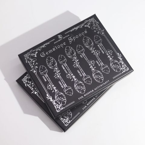 Set of 7 Dark Silver Gemstone Crystal Witch Spoons