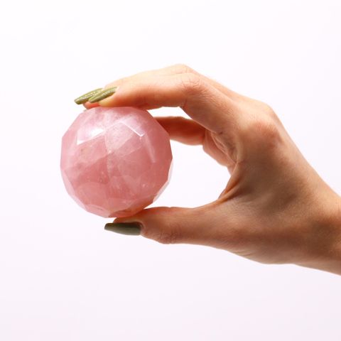 Rose Quartz Gemstone Faceted Healing Ball & Stand