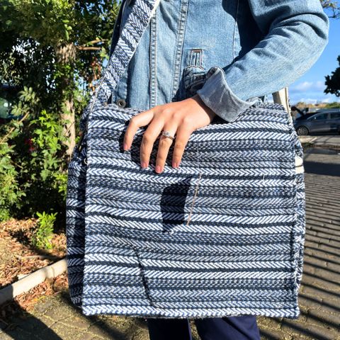 Blue Strips Soft Banjar Laptop Bag