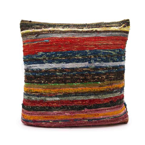 Natural Greens Rag Rug Cushion Cover | Recycled Cotton | Handmade in India