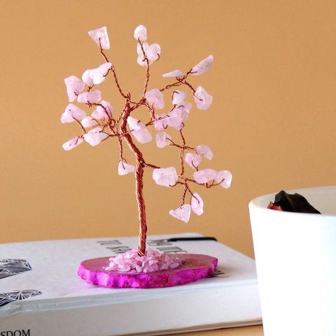 Rose Quartz on Pink Agate Base Gemstone Tree   (35 stones)