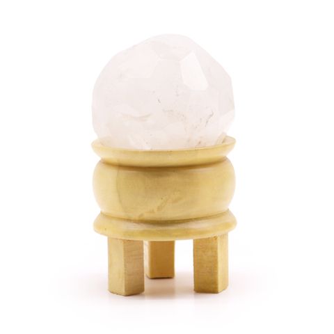 Rock Quartz Gemstone Faceted Healing Ball & Stand
