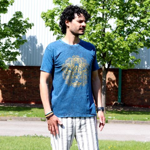 Hamsa  Blue Stone Washed T-Shirt Medium