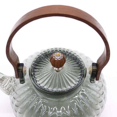 Charcoal Ribbed Pearl Glass Infuser Teapot 950ml
