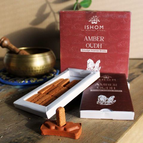 Amber Wood Incense Smudge Bricks & Terracotta Burner | Pack of 15