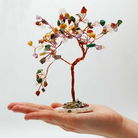 Multi Stones on Natural Agate Base Large Gemstone Tree 100 stones