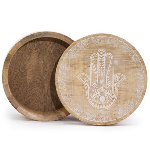 Hamsa Whitewash Big Round Box