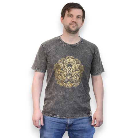 Hamsa Stone Washed T-Shirt - Dark Grey -  Small